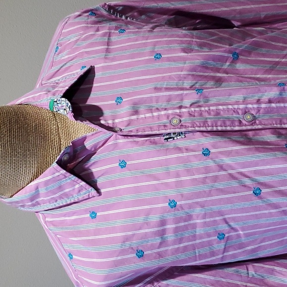 Robert Graham freshly laundered cottonshirt striped pink & blue embroidered - Picture 1 of 11